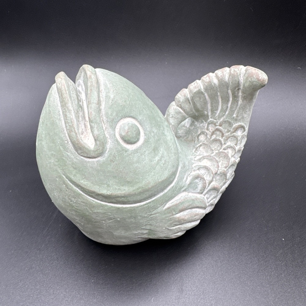 Isabel Bloom Koi Fish Art Sculpture Figurine Cement Green Coastal Nautical Decor